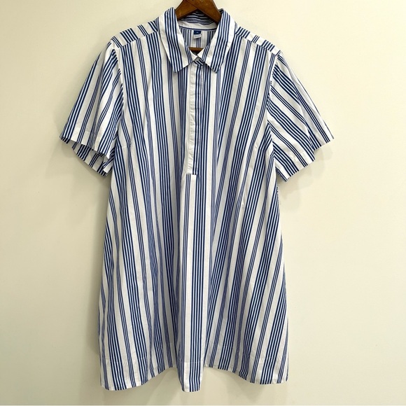 Old Navy Swing Mini Shirt Dress Blue White Stripe Short Sleeve Pockets Beach 2X - Picture 1 of 14